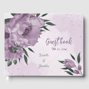 Livre D'or mariage botanique de fleurs violettes romantique