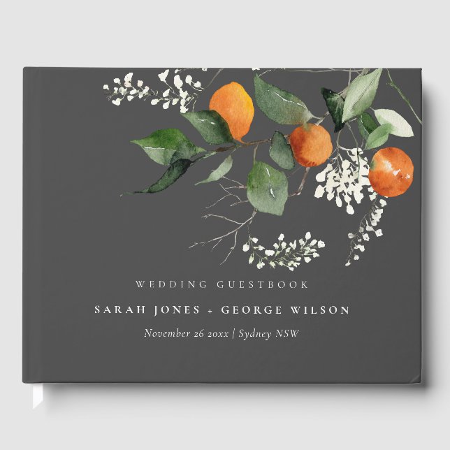 Livre D'or Mariage botanique gris rustique Boho Orange Blosso (Recto)