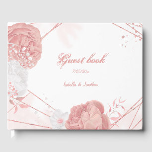 Livre D'or mariage botanique romantique aux fleurs rose et bl