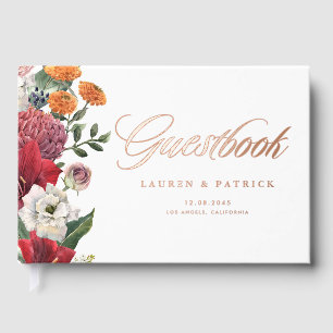 Livre D'or Mariage botanique rouge Amaryllis et fleurs d'auto