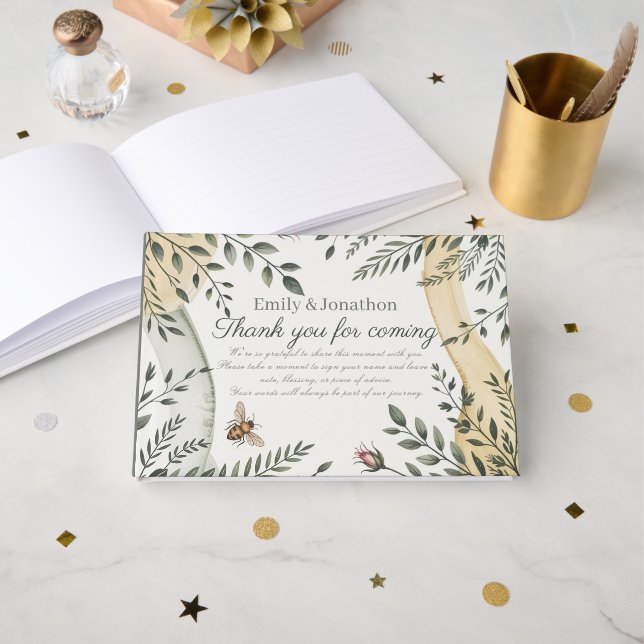 Livre D'or Mariage Botanique Rustique de Fleurs et d'Abeilles (Recto ouvert)