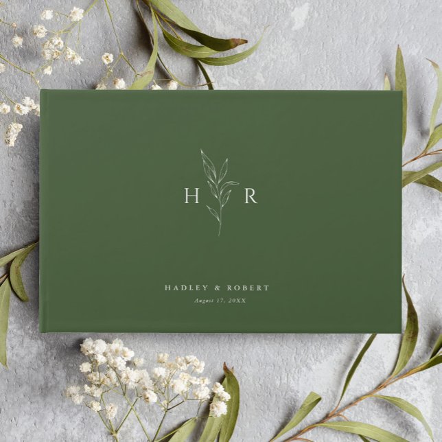 Livre D'or Mariage botanique vert simple minimal Monogramme (Créateur téléchargé)