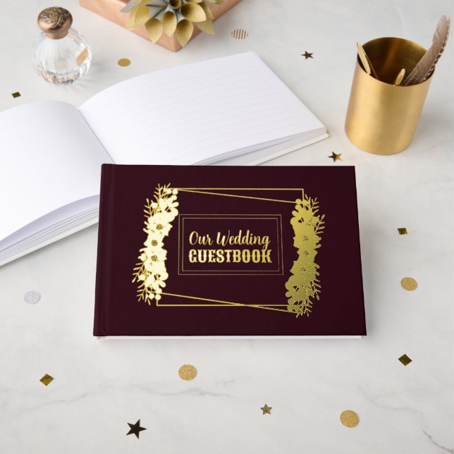 Livre D'or Mariage Bourgogne et Gold Foil (Recto ouvert)