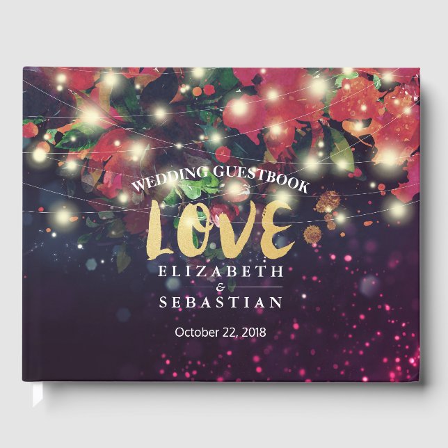 Livre d'or mariage Bourgogne Rouge Flore Lumière (Recto)