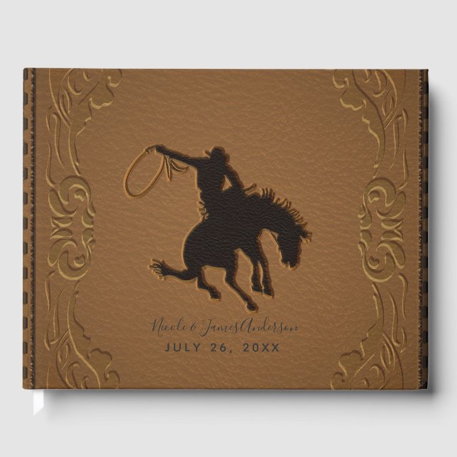 Livre D'or Mariage Brown en cuir Western Wild West Cowboy (Recto)