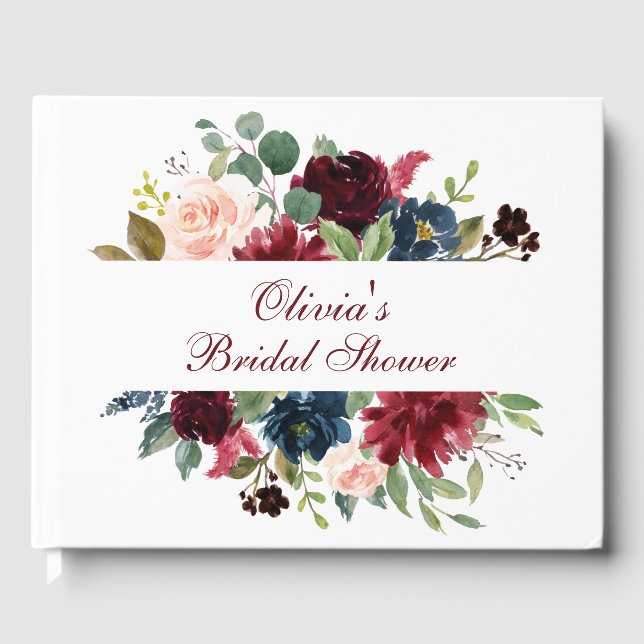 Livre D'or Mariage Burgundy Navy Blue Blush Floral (Recto)
