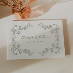 Livre D'or Mariage Cadre Floral Vintage Sage Rustique