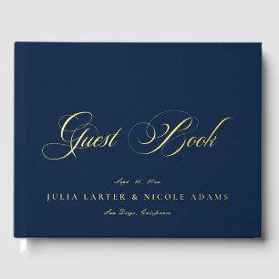 Livre D'or Mariage Calligraphié Classique Bleu Nuit Or