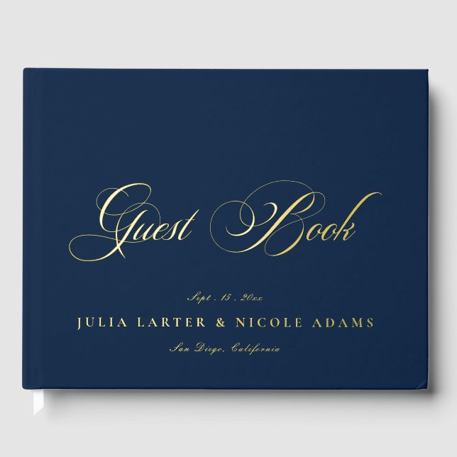 Livre D'or Mariage Calligraphié Classique Bleu Nuit Or (Recto)