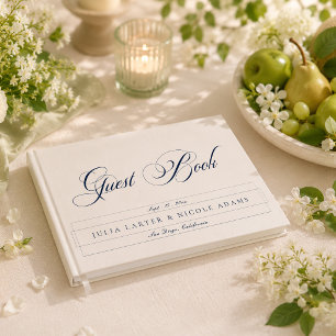 Livre D'or Mariage Calligraphie Ivoire Bleu Marine Classique