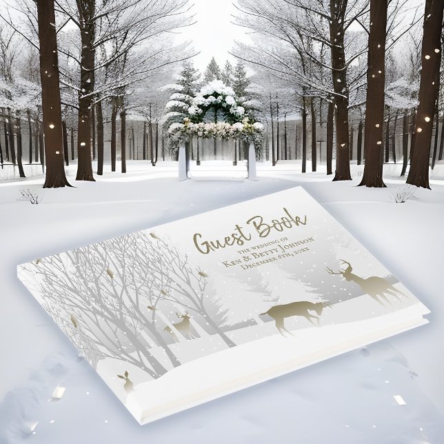 Livre D'or Mariage campagnard des neiges d'hiver White Woodla (Winter wedding guestbook with  country woodland animals.)