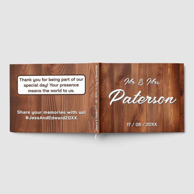 Livre D'or Mariage campagnard élégant en bois rustique (Complet)