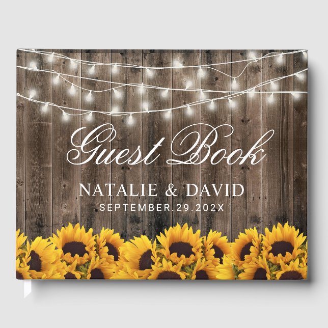 Livre D'or Mariage campagnard rustique Sunflower & String Lig (Recto)