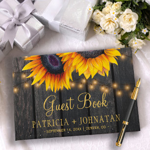 Livre D'or Mariage champêtre tournesol brun grange bois