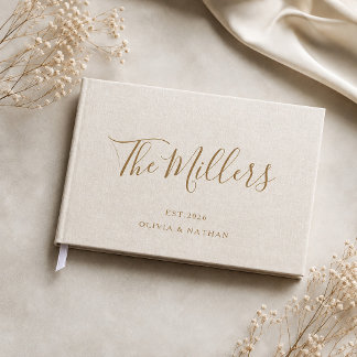 Livre D'or Mariage Chic Minimaliste Écriture Crème Lin Beige