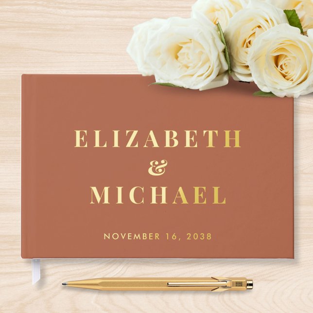 Livre D'or Mariage Chic Monogramme Terracotta (Créateur téléchargé)