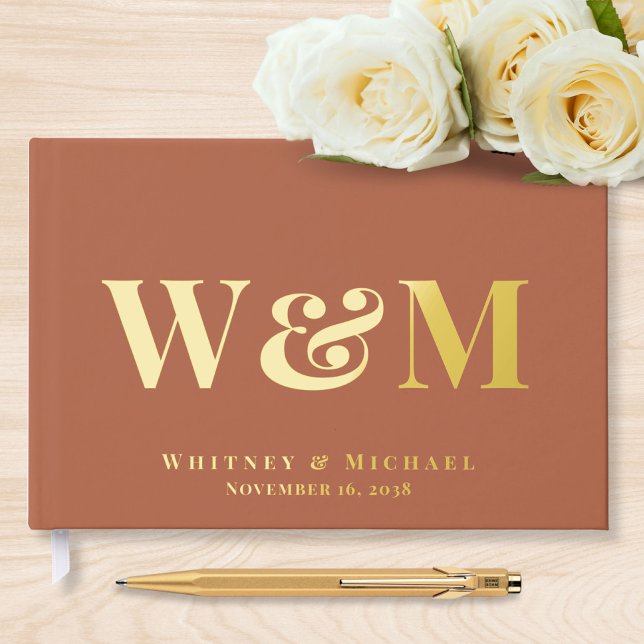 Livre D'or Mariage Chic Monogramme Terracotta (Créateur téléchargé)