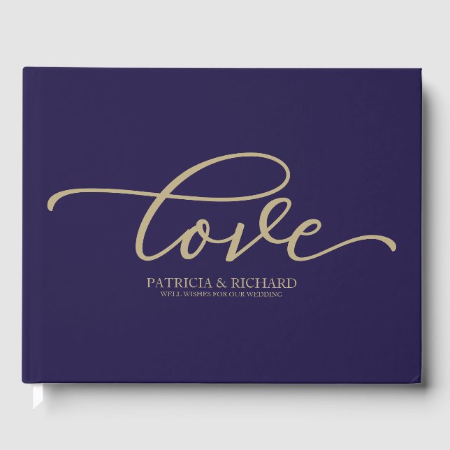Livre D'or Mariage Chic Or Script Bleu Nuit (Recto)