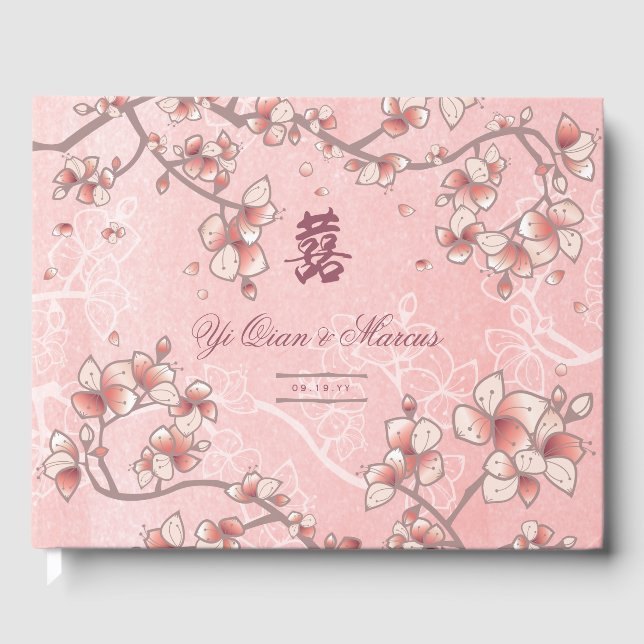 Livre D'or Mariage chinois à deux fleurs de pêche (Recto)