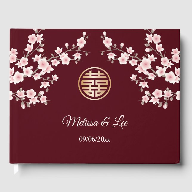 Livre D'or Mariage chinois de Maroon rose cerisier (Recto)