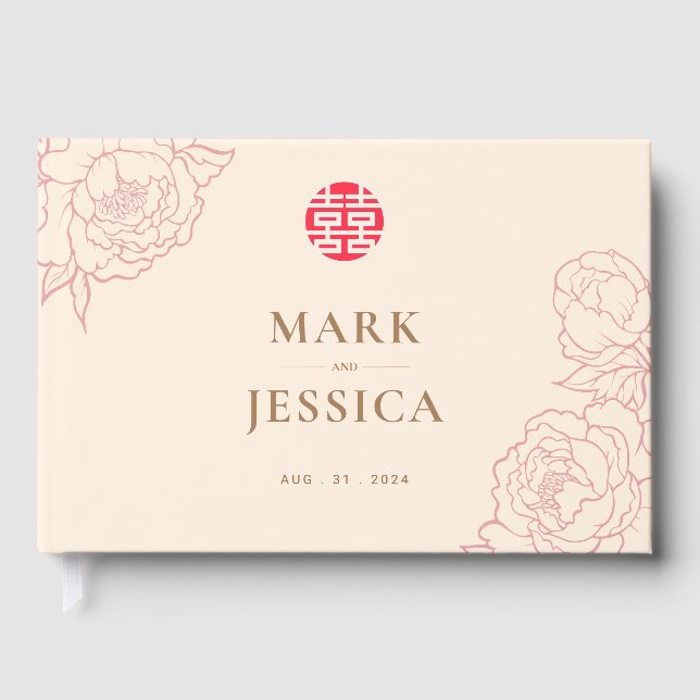 Livre D'or Mariage chinois élégant double bonheur (Recto)