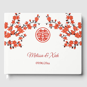 Livre D'or Mariage chinois en fleurs de cerisiers rouges