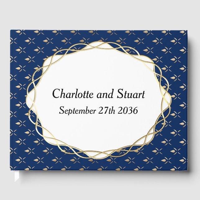 Livre D'or Mariage classique bleu et or (Recto)