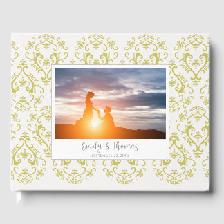 Livre D'or Mariage classique Elegant Damask Pattern or