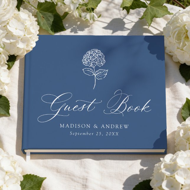 Livre D'or Mariage Classique Hydrangea Bleu Marine (Créateur téléchargé)