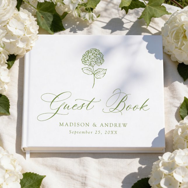 Livre D'or Mariage Classique Hydrangea Vert Olive (Créateur téléchargé)