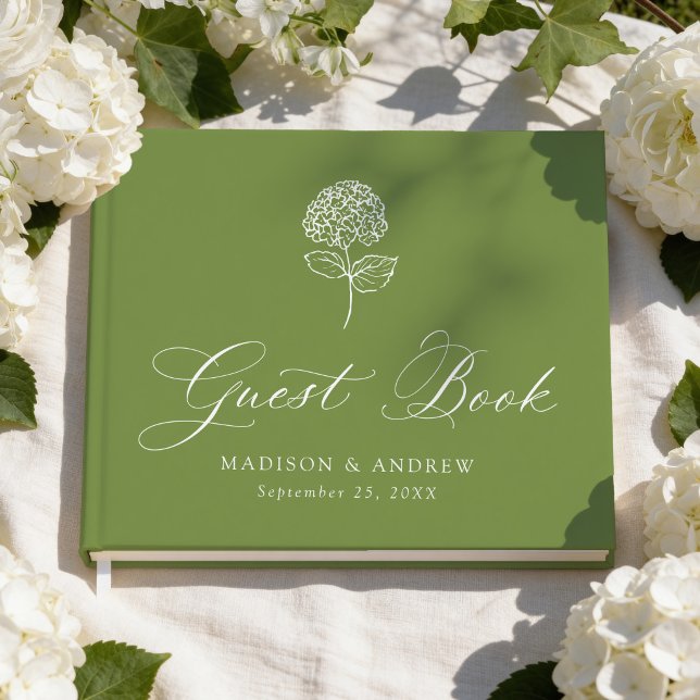 Livre D'or Mariage Classique Hydrangea Vert Olive (Créateur téléchargé)