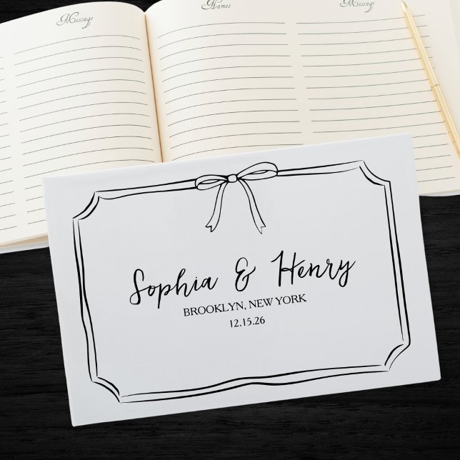 Livre D'or Mariage classique moderne intemporel noir et blanc (Classic and chic! Customize this elegant bow guestbook for your wedding day—personalized with ease.)