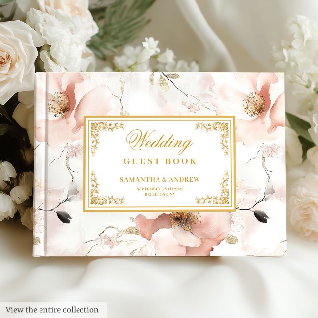Livre d'or mariage classique, rose roux (Classic dusty pink gold floral wedding guest book)