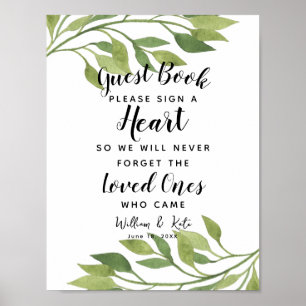 livre d'or mariage coeur feuille verte feuillage