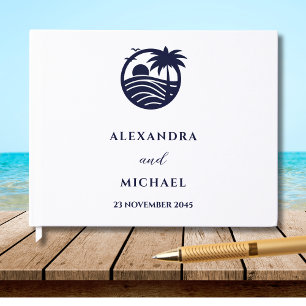 Livre D'or Mariage côtier Chic Marine Blanc Tropical Palm Tre