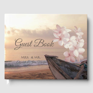 Livre D'or Mariage coucher de soleil sur la plage, Plumeria
