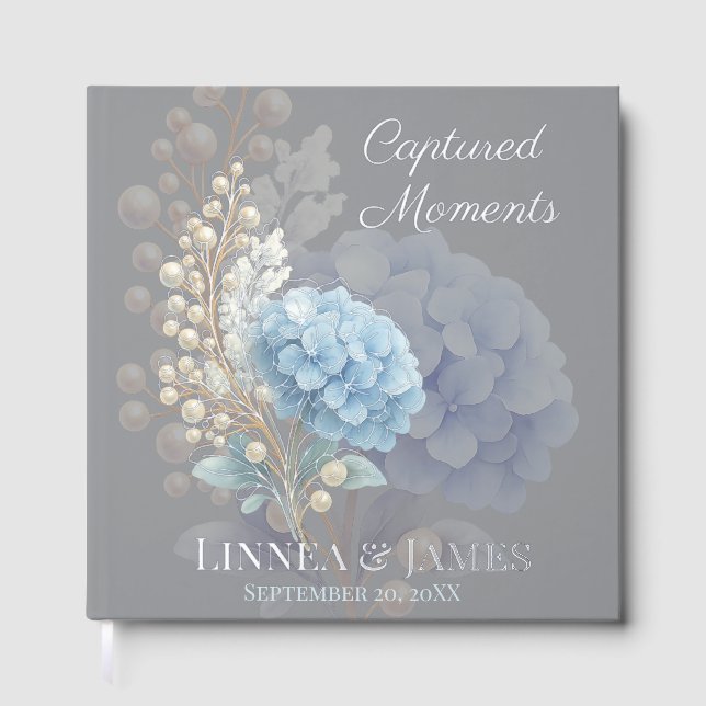 Livre D'or Mariage couleur bleu d'aquarelle romantique Pearl  (Recto)