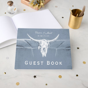 Livre D'or Mariage crâne de vache western bleu poussiéreux ru