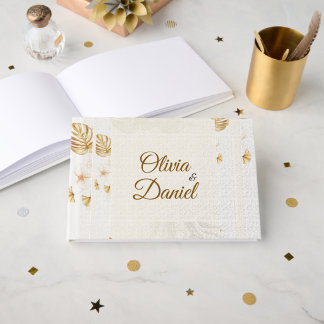 Livre D'or Mariage Crème Floral Séché Bohème Rustique