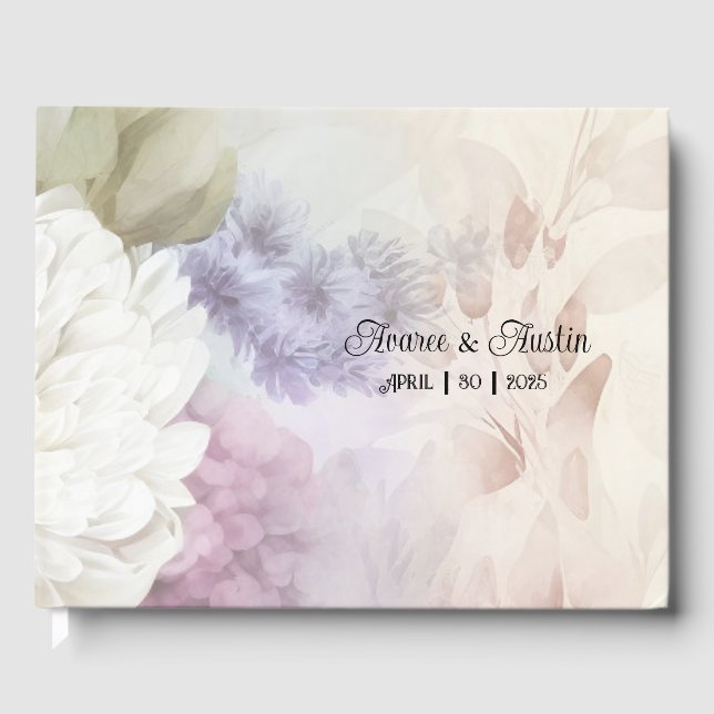 Livre D'or Mariage Dahlias blanc et violet (Recto)