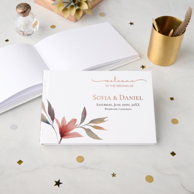 Livre D'or Mariage d'aquarelle à fleurs rouges d'hiver (Recto ouvert)