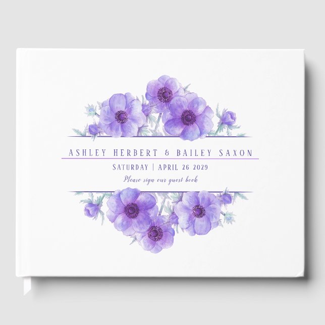 Livre d'or mariage d'aquarelle d'anémone violet (Recto)