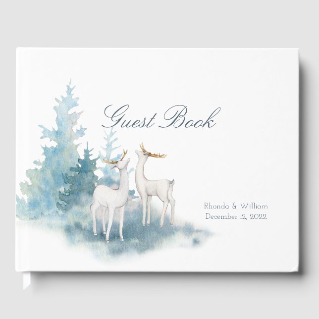 Livre D'or Mariage d'aquarelle du cerf et du feuillage d'hive (Recto)
