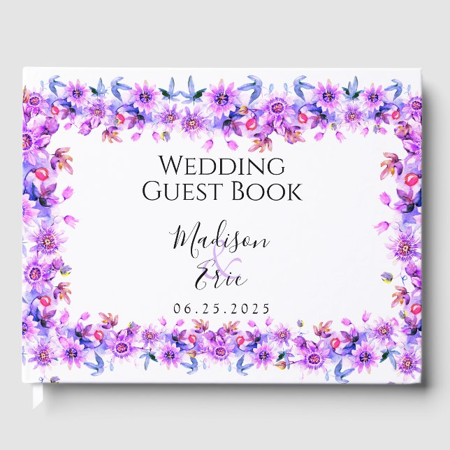 Livre D'or Mariage d'aquarelle florale pourpre (Recto)