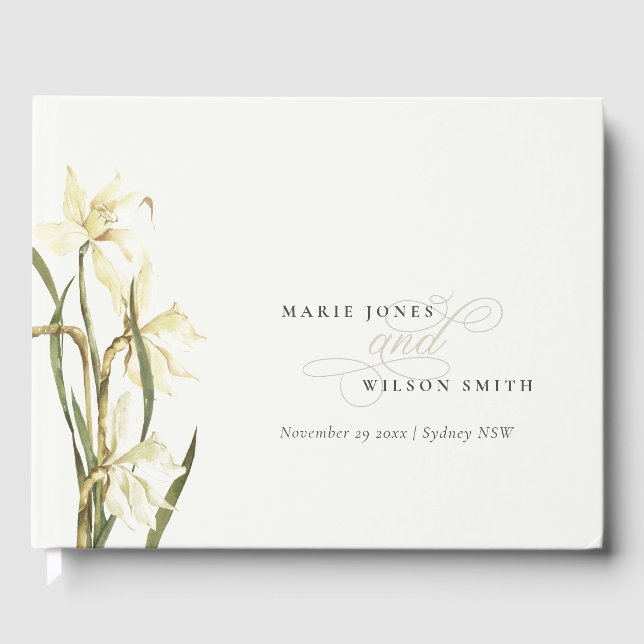 Livre D'or Mariage d'aquarelle florale rustique blanc (Recto)