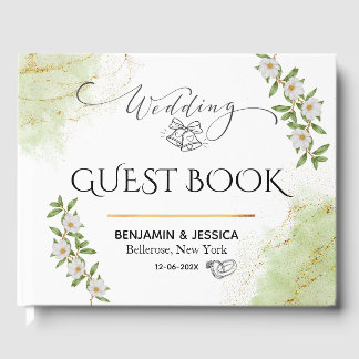 Livre D'or Mariage d'aquarelle moderne blanc et vert