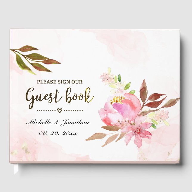 Livre D'or Mariage d'aquarelle rose vif (Recto)