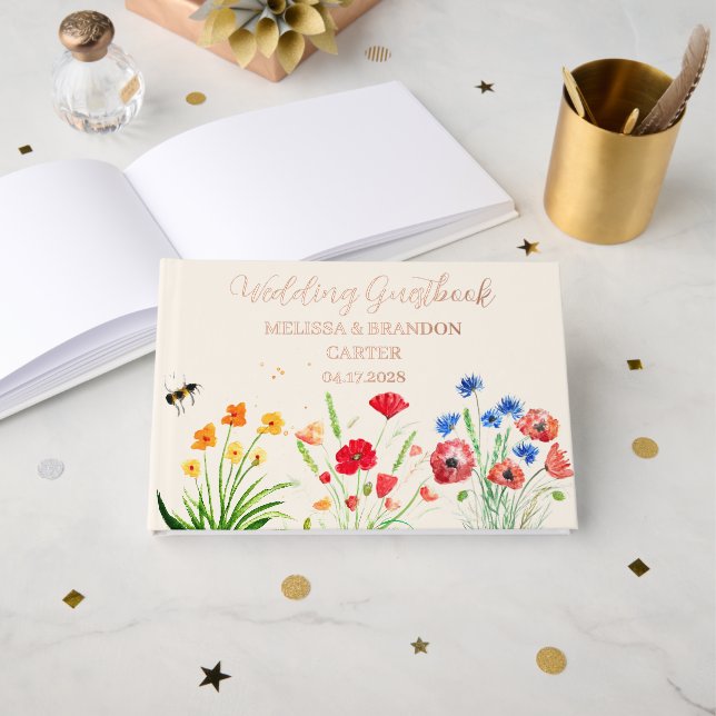 Livre D'or Mariage d'aquarelle Rustique Fleur sauvage Garden (Recto ouvert)