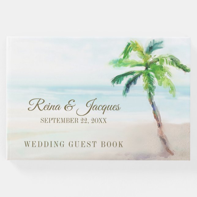 Livre D'or Mariage d'aquarelle Tropical Beach Palm Tree (Devant)