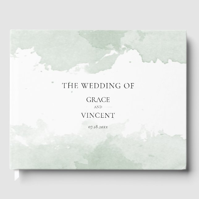 Livre D'or mariage d'aquarelle verte Abstrait (Recto)